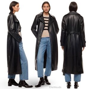 Derek Lam $475 Faux Leather Trench Coat Black Size Medium